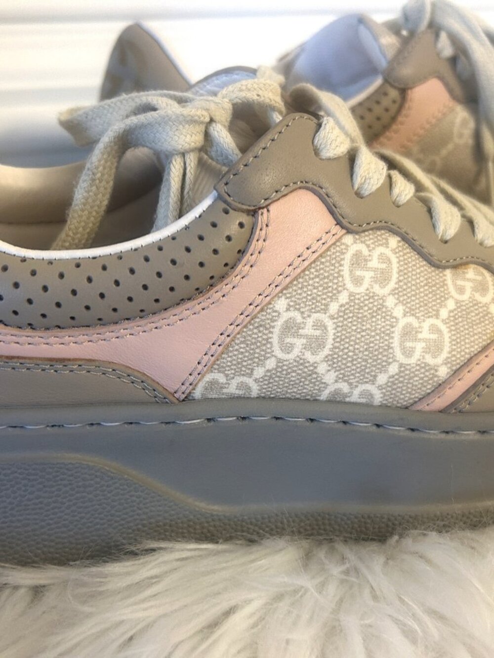 Gucci GG Supreme chunky platform sneakers, Oatmeal and Light Pink 37.5 (7.5)